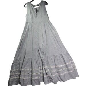 Caslon Sleeveless Tiered A-Line Midi Dress Large White Blue Stripe Tie Layered